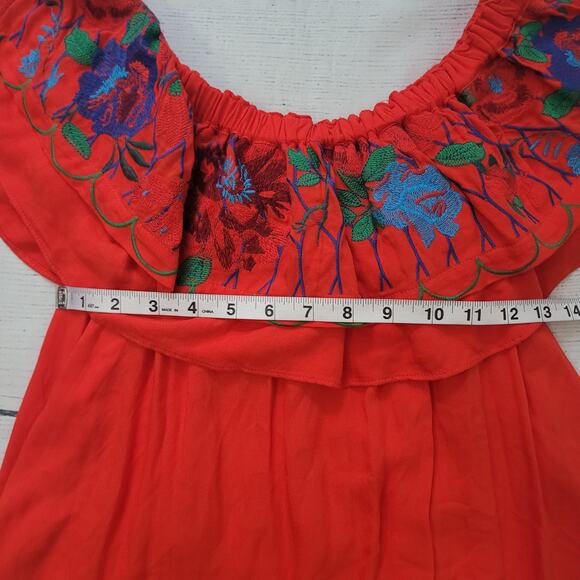 Altar’d State Size S Red Embroidered Off Shoulder Dress Boho Floral Summer - Picture 6 of 9